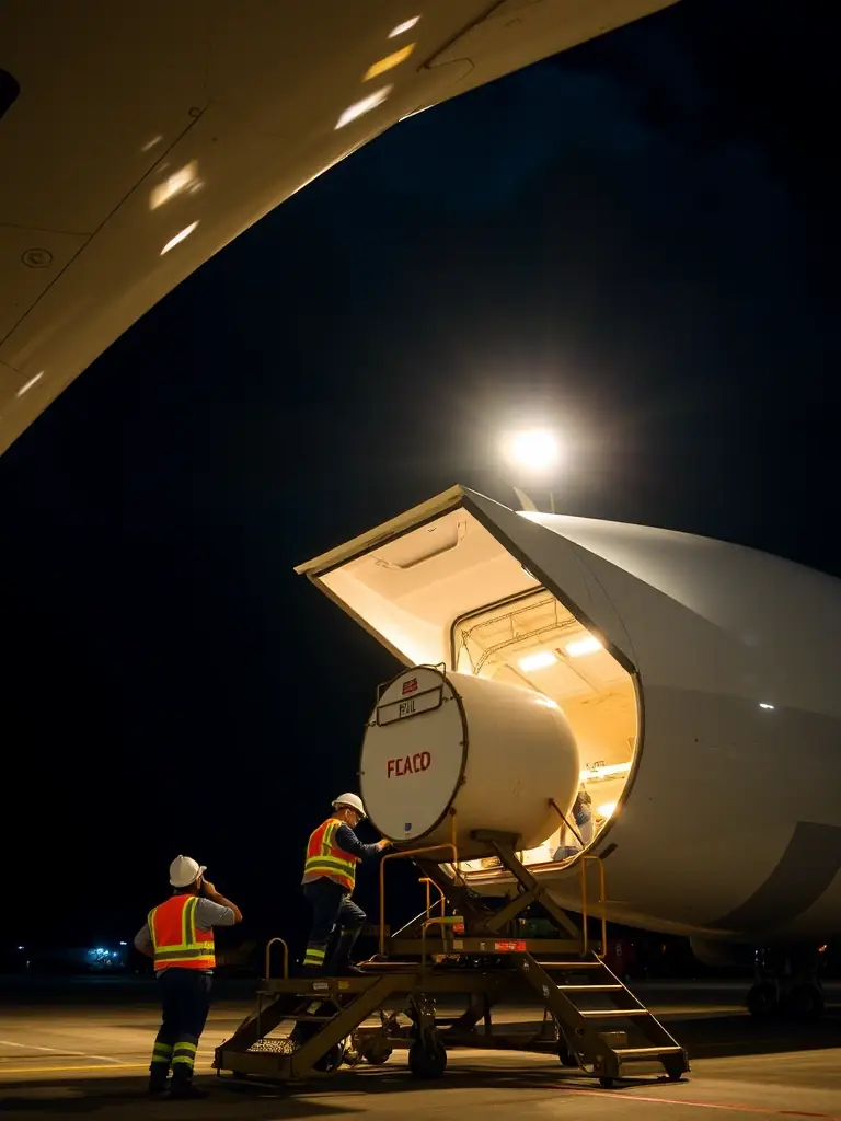 A professional photograph of aviation fuel being loaded onto an aircraft, emphasizing safety and precision.